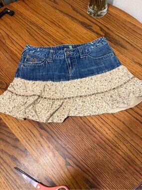 Y2K coastal cowgirl cottagecore Denim and Floral Tiered Mini Skirt with sparkles